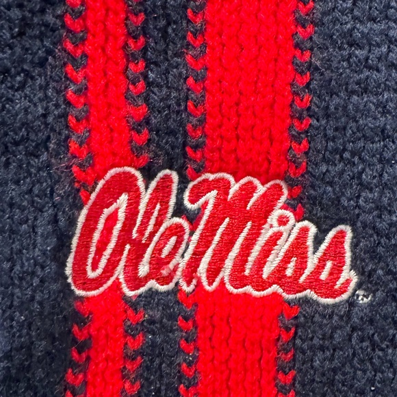Ole Miss knit red blue fringe scarf - Picture 2 of 8